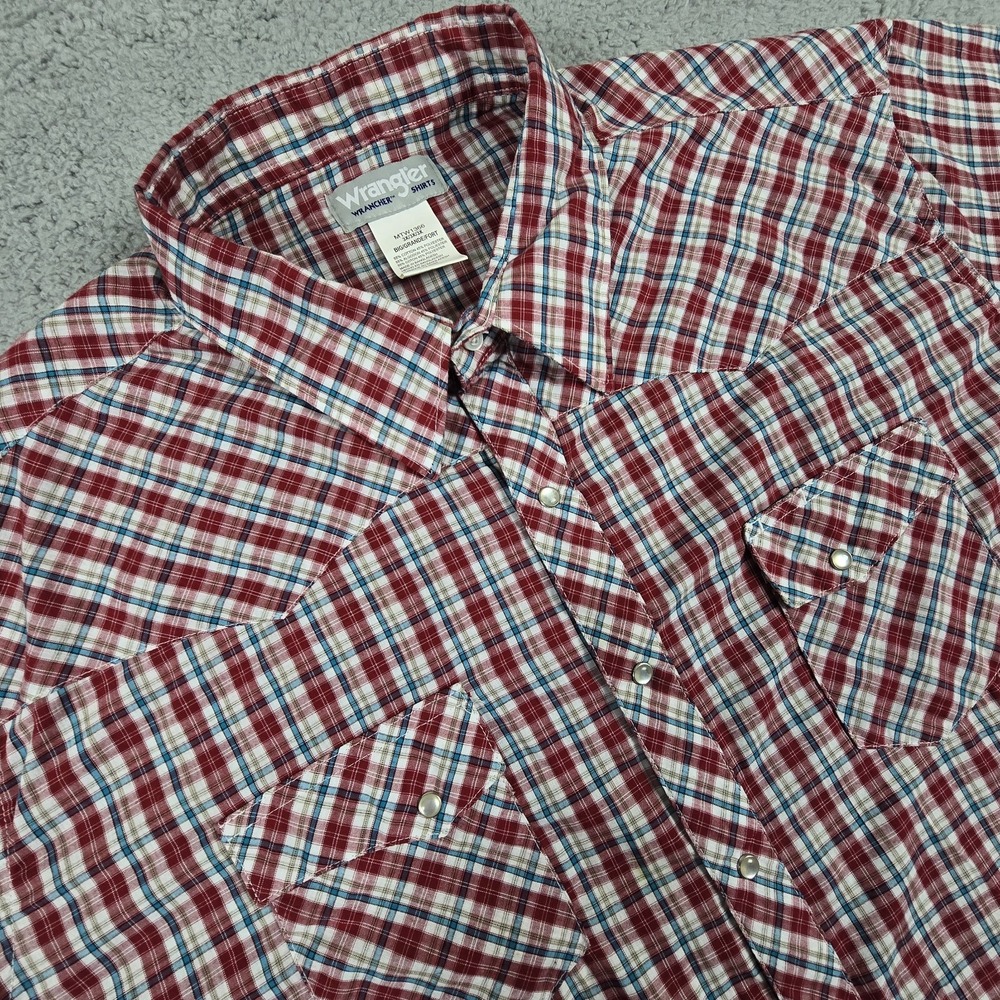 Wrangler Wrancher Western Shirt Mens 3XL Red Plaid Pearl Snap Casual Cowboy‎